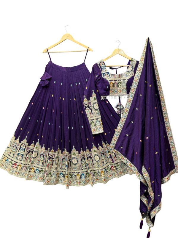 Buy Embroidered Vichitra Silk Lehenga Choli Set with Dupatta - Image 2