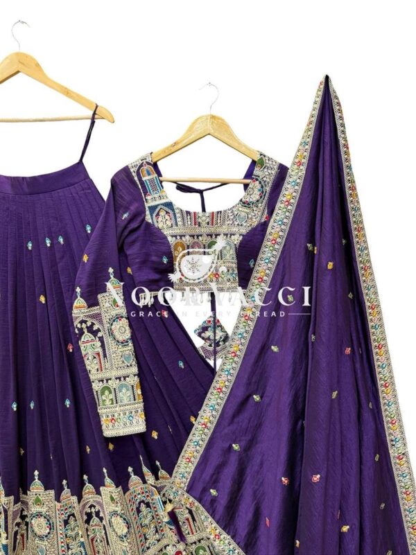 Buy Embroidered Vichitra Silk Lehenga Choli Set with Dupatta - Image 3