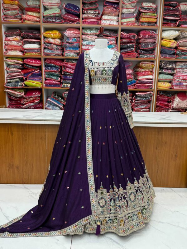 Buy Embroidered Vichitra Silk Lehenga Choli Set with Dupatta