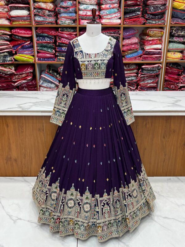 Buy Embroidered Vichitra Silk Lehenga Choli Set with Dupatta - Image 4