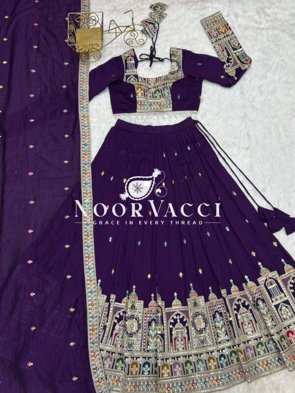 Buy Embroidered Vichitra Silk Lehenga Choli Set with Dupatta - Image 8