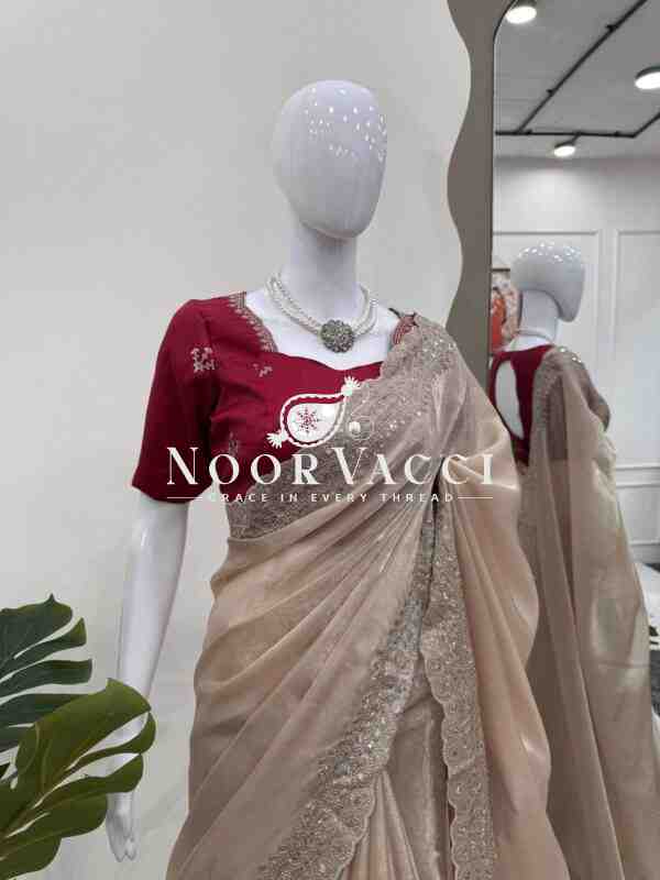 Jimmy Chu Saree with Thread & Sequence Embroidery and Mono Benglori Blouse - Image 4