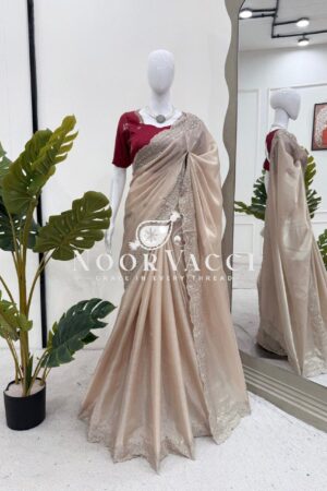 Shop Jimmy Chu Saree with Thread & Sequence Embroidery and Mono Benglori Blouse