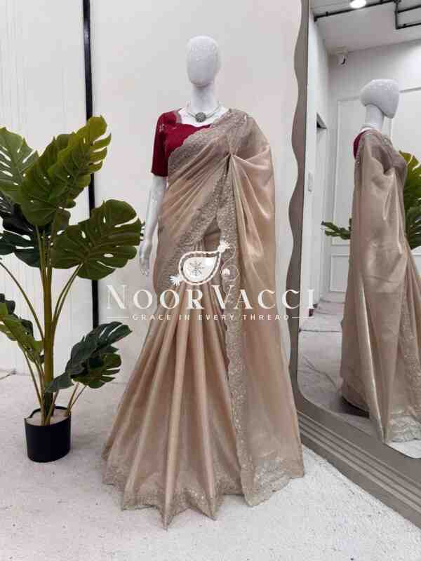 Jimmy Chu Saree with Thread & Sequence Embroidery and Mono Benglori Blouse - Image 2