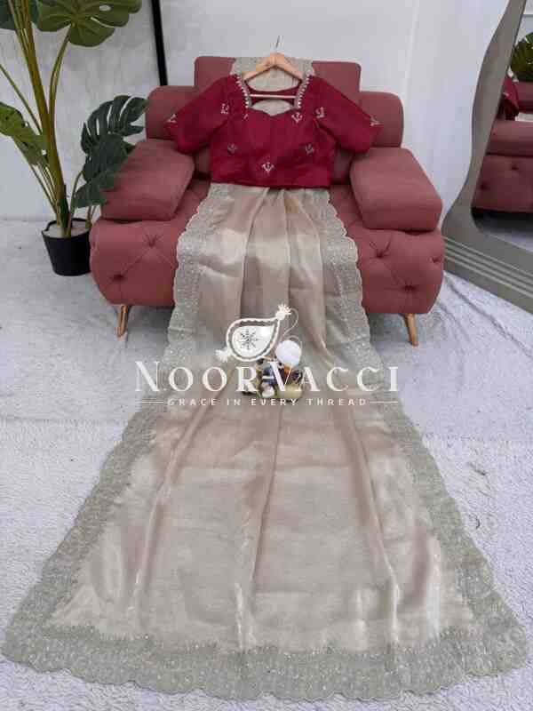 Jimmy Chu Saree with Thread & Sequence Embroidery and Mono Benglori Blouse - Image 5