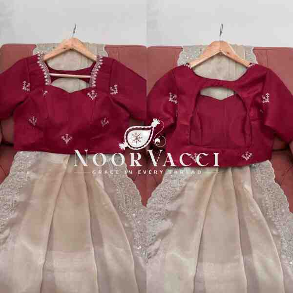 Jimmy Chu Saree with Thread & Sequence Embroidery and Mono Benglori Blouse - Image 6