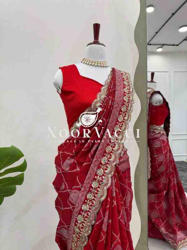 Kota Silk Saree with Jacquard Coding and Sequence Lace Work with Mono Benglori Blouse - Image 2