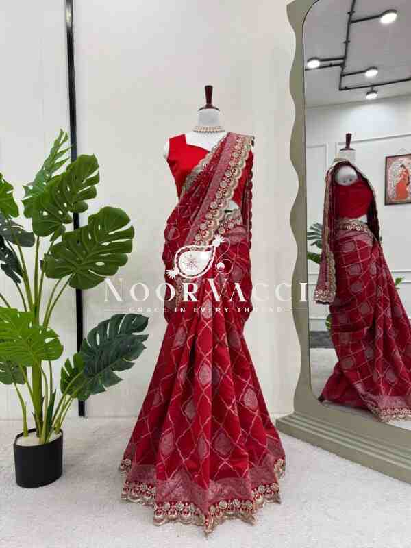 Kota Silk Saree with Jacquard Coding and Sequence Lace Work with Mono Benglori Blouse