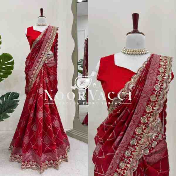 Kota Silk Saree with Jacquard Coding and Sequence Lace Work with Mono Benglori Blouse - Image 3