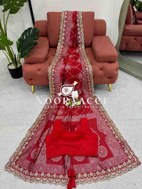 Kota Silk Saree with Jacquard Coding and Sequence Lace Work with Mono Benglori Blouse - Image 5