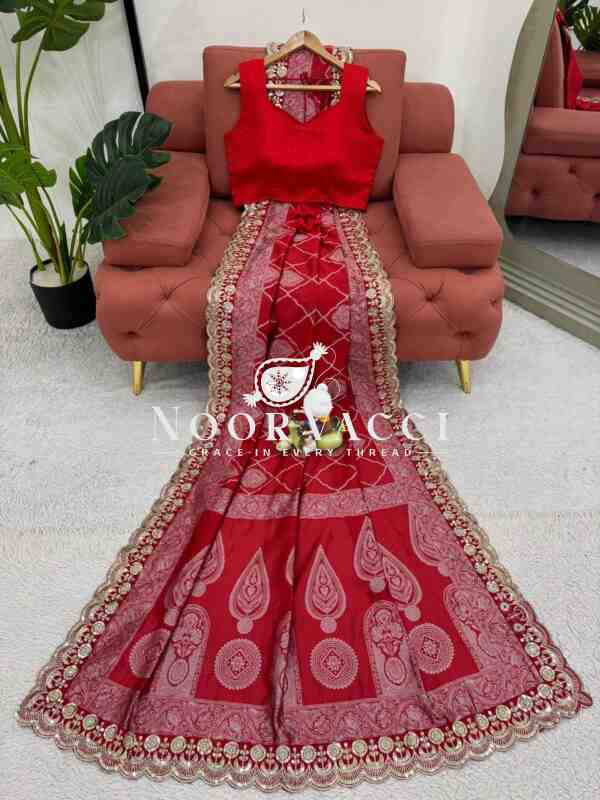 Kota Silk Saree with Jacquard Coding and Sequence Lace Work with Mono Benglori Blouse - Image 6