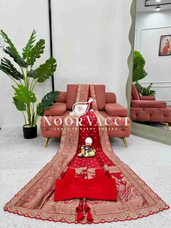 Kota Silk Saree with Jacquard Coding and Sequence Lace Work Paired with Mono Benglori Blouse - Image 7