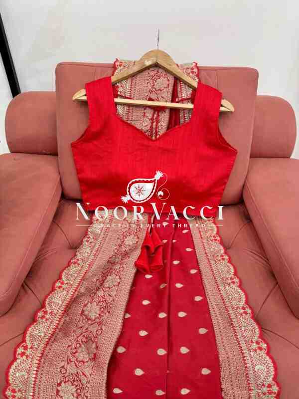 Kota Silk Saree with Jacquard Coding and Sequence Lace Work Paired with Mono Benglori Blouse - Image 6