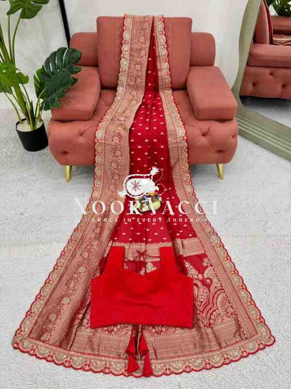 Kota Silk Saree with Jacquard Coding and Sequence Lace Work Paired with Mono Benglori Blouse - Image 5