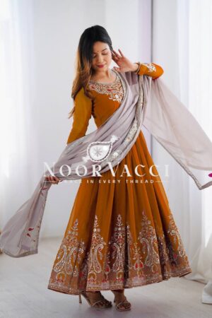 Buy Heavy Georgette Gown with Multy Thread Embroidery & Dupatta