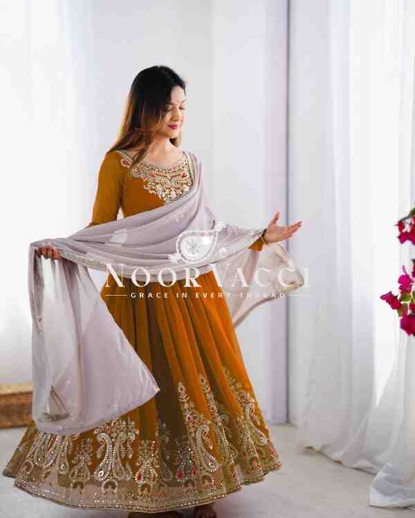 Heavy Georgette Gown with Multy Thread Embroidery & Dupatta - Image 3