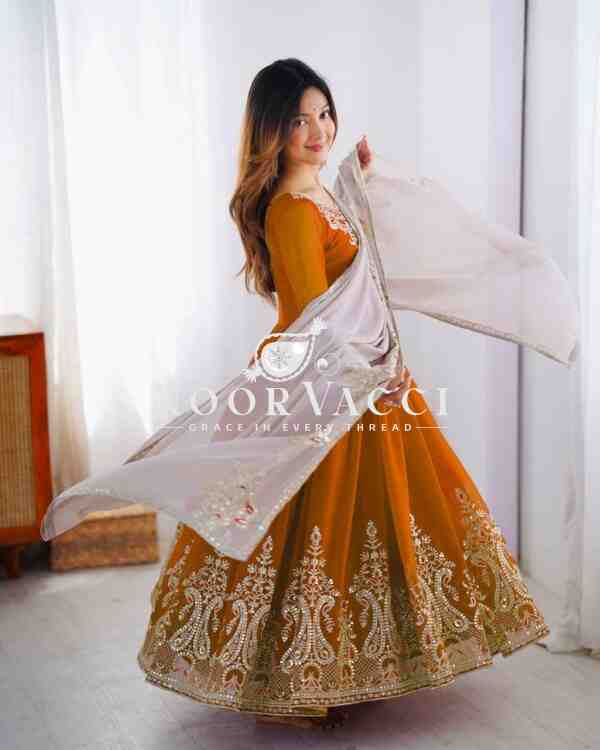 Heavy Georgette Gown with Multy Thread Embroidery & Dupatta - Image 4