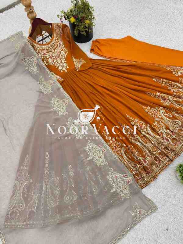 Heavy Georgette Gown with Multy Thread Embroidery & Dupatta - Image 5