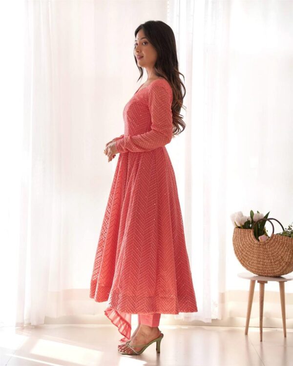 Shop Lucknowi Georgette Embroidered Anarkali Suit Set with Ruffle Dupatta - Image 2