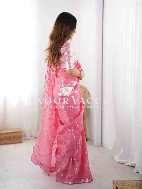Gold Crush Saree with Full Sequence Embroidery and Dual-Side Blouse - Image 4