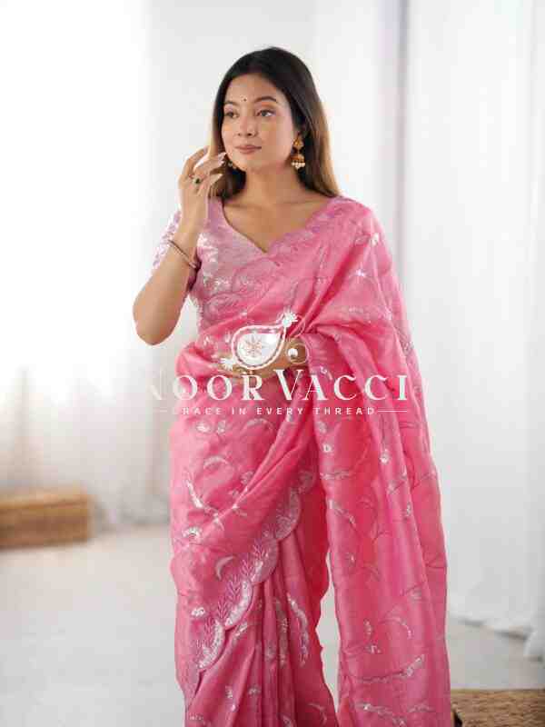 Gold Crush Saree with Full Sequence Embroidery and Dual-Side Blouse - Image 3
