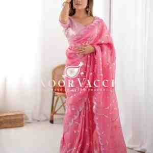 Gold Crush Saree with Full Sequence Embroidery and Dual-Side Blouse