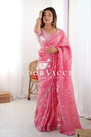 Buy Gold Crush Saree with Full Sequence Embroidery and Dual-Side Blouse