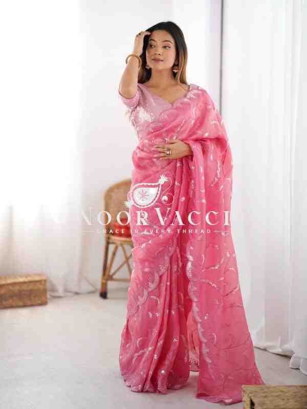 Gold Crush Saree with Full Sequence Embroidery and Dual-Side Blouse