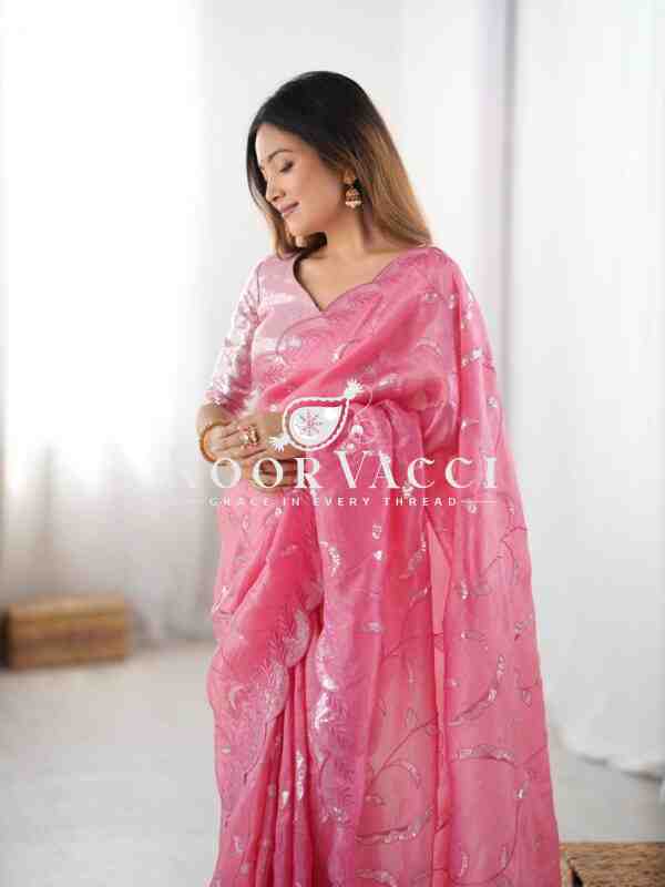 Gold Crush Saree with Full Sequence Embroidery and Dual-Side Blouse - Image 5