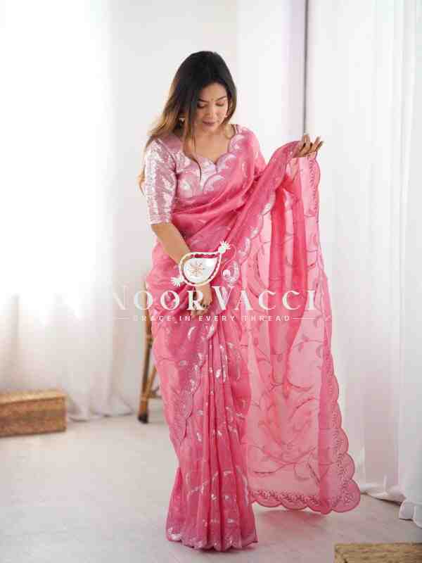 Gold Crush Saree with Full Sequence Embroidery and Dual-Side Blouse - Image 2