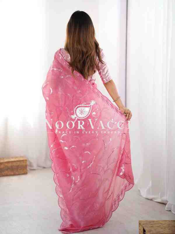 Gold Crush Saree with Full Sequence Embroidery and Dual-Side Blouse - Image 6