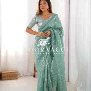 Gold Crush Saree with Full Sequence Embroidery and Dual-Side Blouse