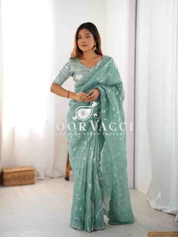 Gold Crush Saree with Full Sequence Embroidery and Dual-Side Blouse