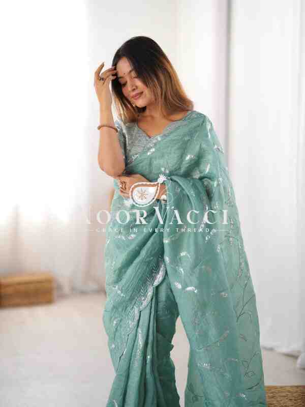 Gold Crush Saree with Full Sequence Embroidery and Dual-Side Blouse - Image 2