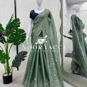 Burberry Silk Saree with Thread and Sequence Work and Matching Mono Benglori Blouse