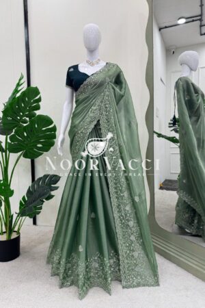 Buy Burberry Silk Saree with Thread and Sequence Work and Matching Mono Benglori Blouse