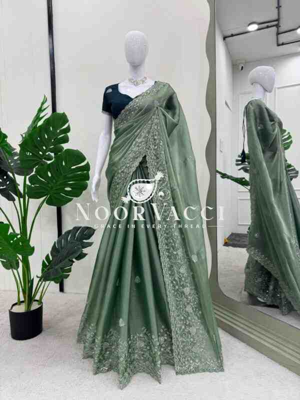 Burberry Silk Saree with Thread and Sequence Work and Matching Mono Benglori Blouse