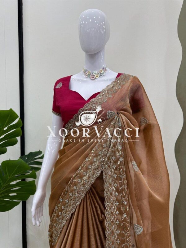 Shop Burberry Silk Saree with Thread and Sequence Work and Matching Mono Benglori Blouse - Image 3