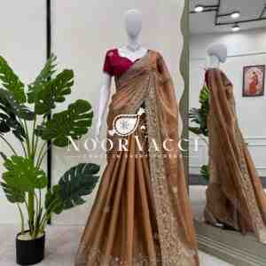 Burberry Silk Saree with Thread and Sequence Work and Matching Mono Benglori Blouse