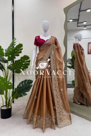 Shop Burberry Silk Saree with Thread and Sequence Work and Matching Mono Benglori Blouse