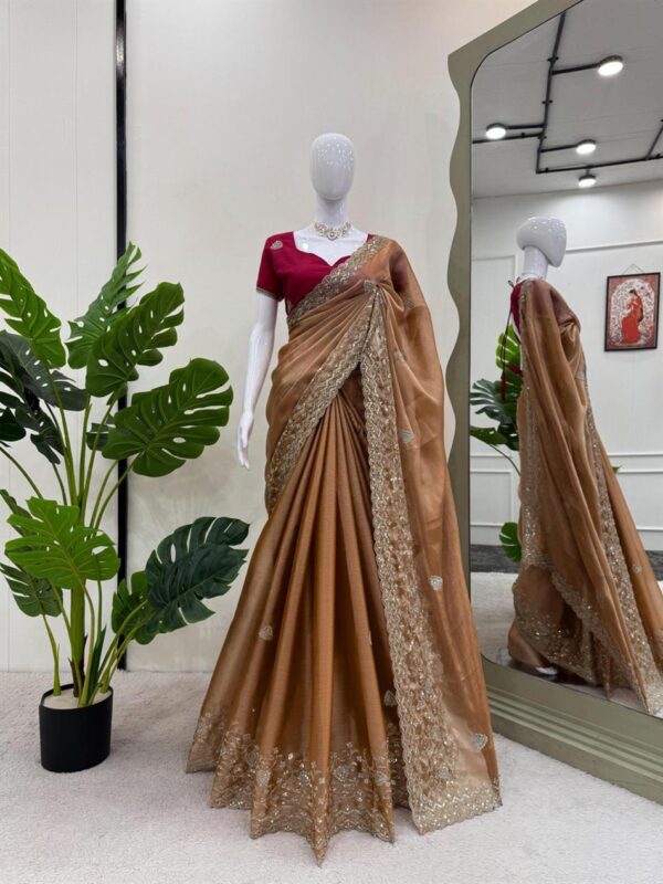 Shop Burberry Silk Saree with Thread and Sequence Work and Matching Mono Benglori Blouse