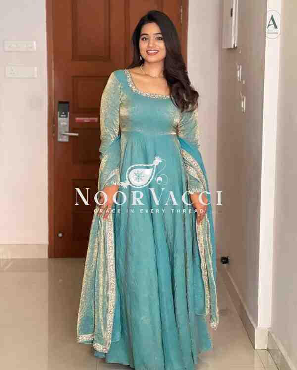 Heavy Fandy Silk Designer Party Wear Gown & Dupatta Set with Multithread Embroidery Sequence Work - Image 2