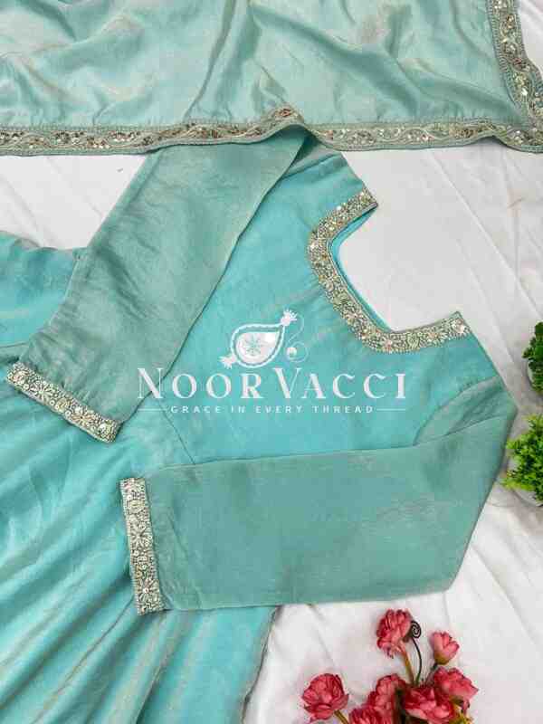 Heavy Fandy Silk Designer Party Wear Gown & Dupatta Set with Multithread Embroidery Sequence Work - Image 6