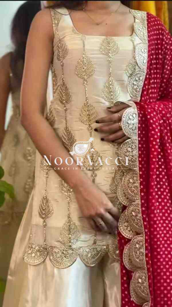 Natural Crepe Silk Embroidered Top Plazzo Set with Digital Print Dupatta - Image 2