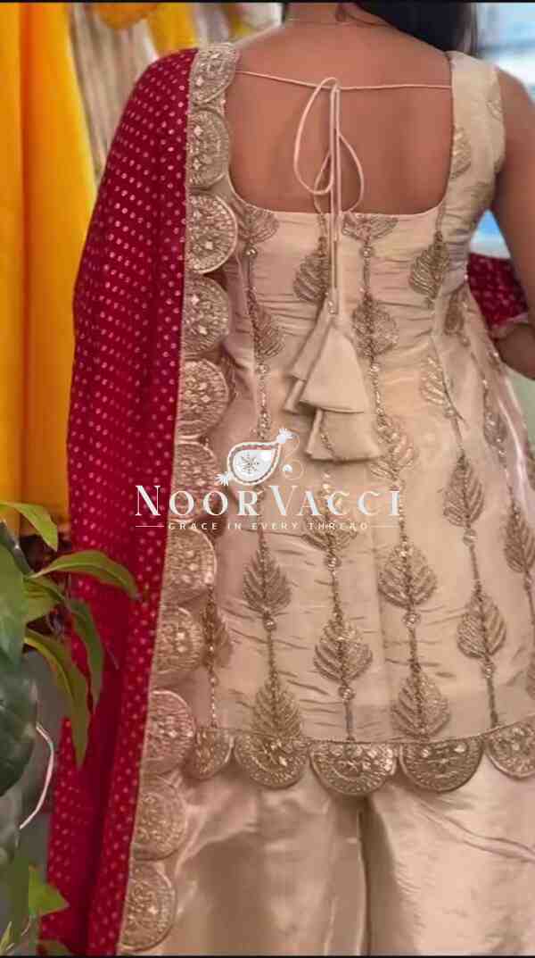 Natural Crepe Silk Embroidered Top Plazzo Set with Digital Print Dupatta - Image 5