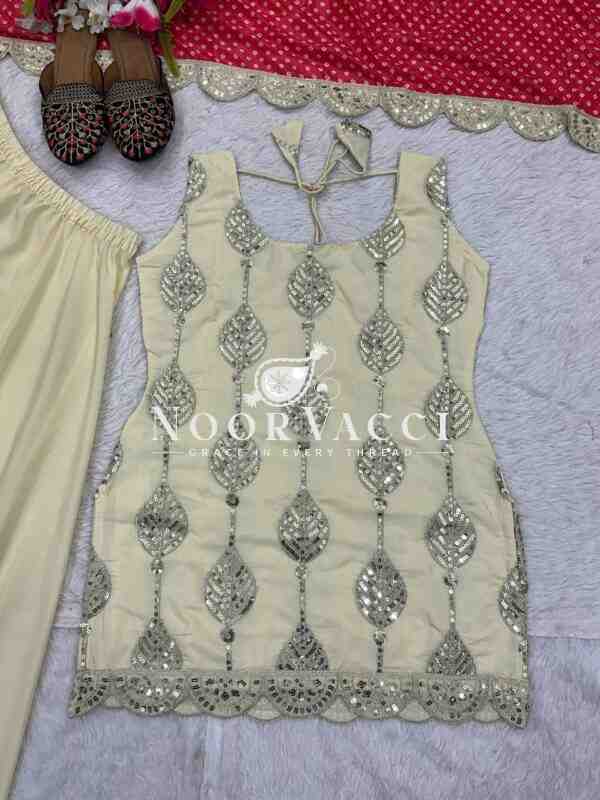 Natural Crepe Silk Embroidered Top Plazzo Set with Digital Print Dupatta - Image 6