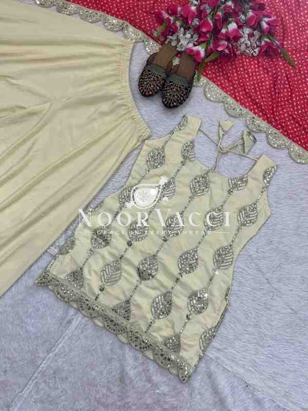Natural Crepe Silk Embroidered Top Plazzo Set with Digital Print Dupatta - Image 7