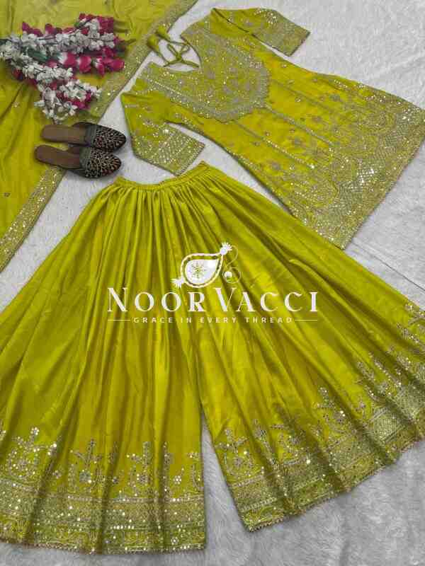 Heavy Chinon Embroidered Sharara Plazo Set with Dupatta - Image 3
