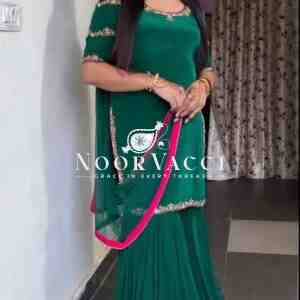 Natural Crepe Designer Suit Set with Sharara and Lace Dupatta