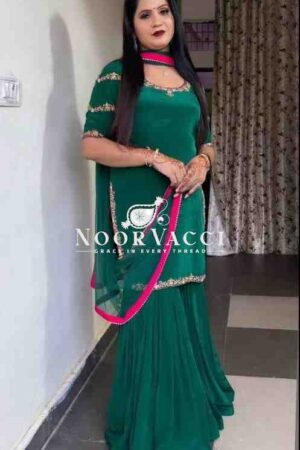 Buy Natural Crepe Designer Suit Set with Sharara and Lace Dupatta